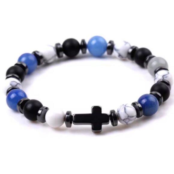 Cross Bracelet,Gemstone Bracelet,Stone Beads Cross Bracelet - Picture 1 of 1